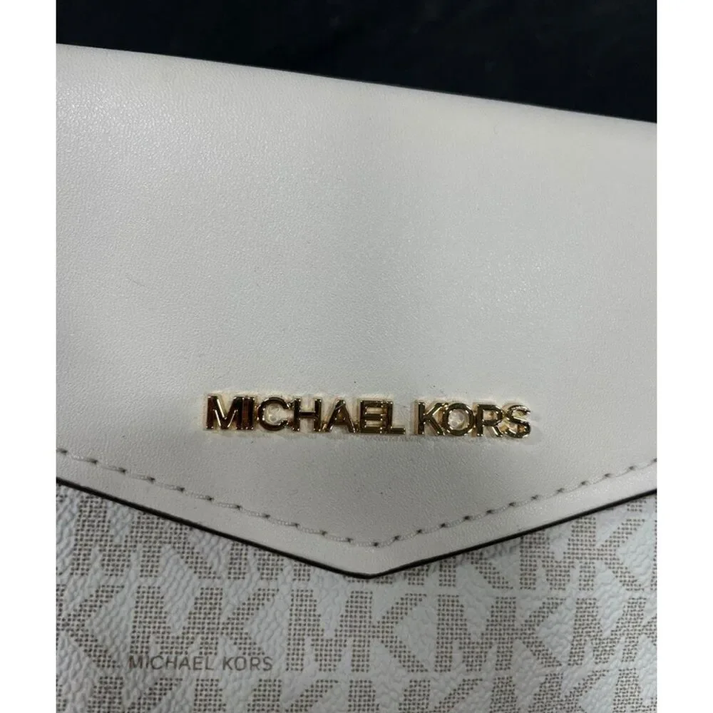 Michael Kors Jet Set Travel Envelope Wristlet Clutch Bag White Monogram